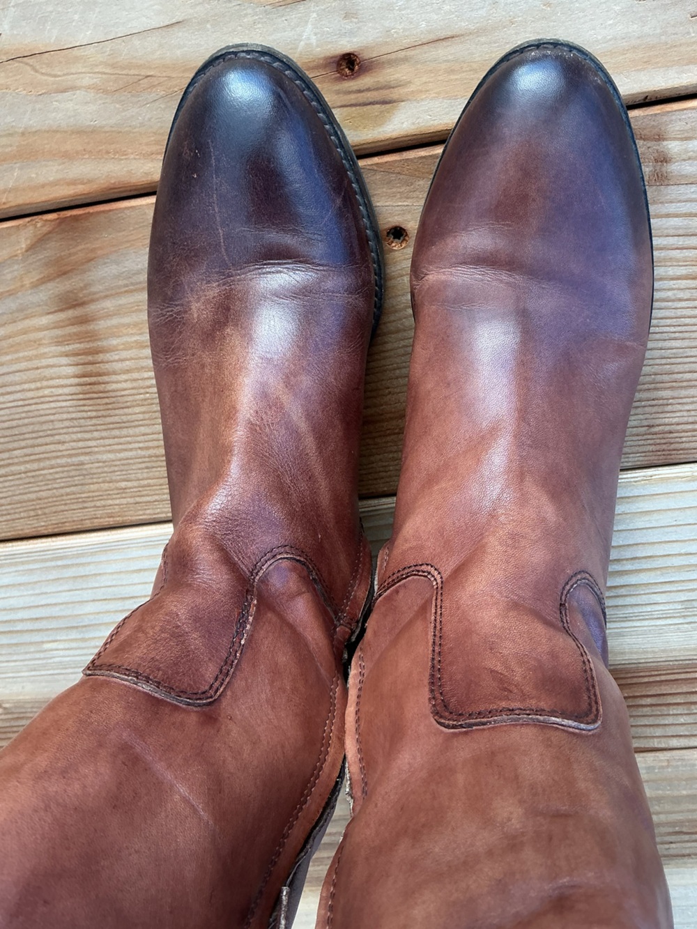 Frye Jackie Leather Ankle Boots 8B Cognac Brown Button Strap Western Block Heel - Picture 4 of 16